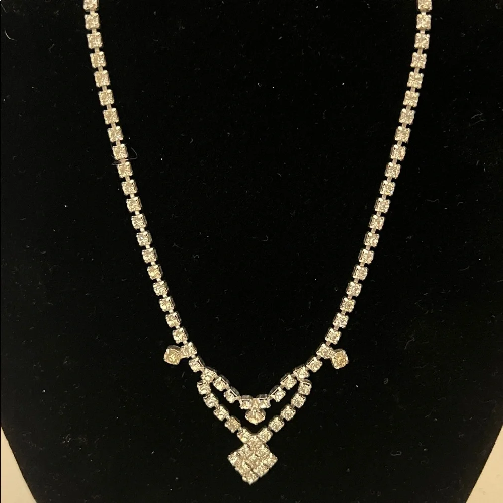 Rhinestone Silver Tone Necklace